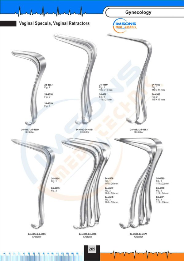 Gynaecology — Vaginal pecula, Vaginal Retractors, catalogue page 209