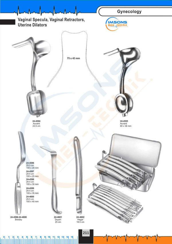 Gynaecology — Vaginal Specula, Vaginal Retractors, Uterine Dilators, catalogue page 211