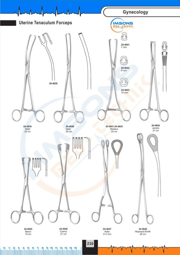 Gynaecology — Uterine Tenaculum Forceps, catalogue page 216