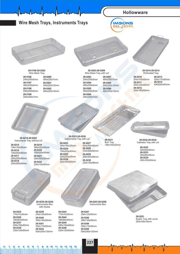 Holloware — Wire Mesh Trays Instruments Tray, catalogue page 227